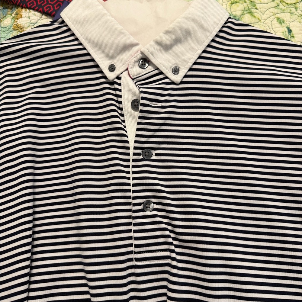 Greyson Classic Striped Polo in Black and White